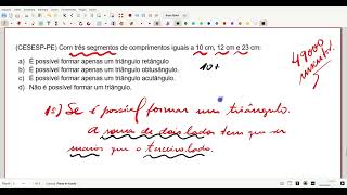 CESESPPE Com três segmentos de comprimentos iguais a 10 cm 12 cm e 23 cm [upl. by Laenahtan]