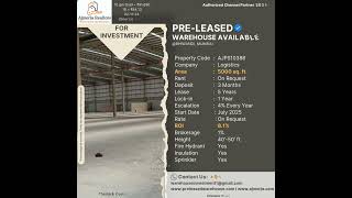 OPPORTUNITY TO INVEST IN PRELEASED WAREHOUSE AVAILABLE AT AJMERIA REALTORS  GET HIGH RETURNS [upl. by Ainivad]