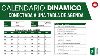 CALENDARIO DINÁMICO CONECTADO A UNA AGENDA EN EXCEL [upl. by Ahsimat577]