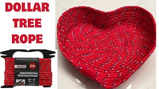 Sewing A Heart Rope Basket Using Dollar Tree Rope [upl. by Notterb]