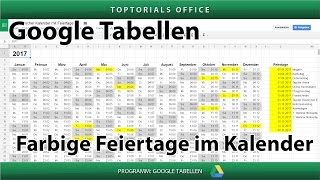 Feiertage im Kalender farbig markieren Google Tabellen  Spreadsheets [upl. by Ham]