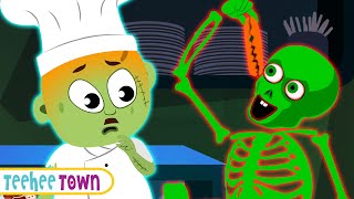 Halloween Party  Five Skeletons Cooking Pizza  Spooky Scary Songs By Teehee Town [upl. by Dwane]