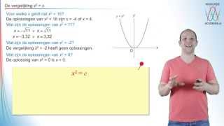 Kwadratische vergelijkingen  de vergelijking x2  c  WiskundeAcademie [upl. by Meingoldas]