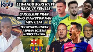 Lewandowski Ka fè Rekò Vs Séville Barcelone Pran Gwo Sanksyon nan Men UEFA Ter Stegen antrené😳 [upl. by Suirauqed]