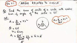 Find area of sector of a circle with radius 6 cm  if angle of the sector is 60 degrees I [upl. by Kraul]