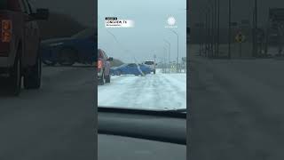 Car Fishtails and Crashes on Icy Road [upl. by Nallaf268]