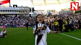 7YearOld Girl Stuns Crowd With Powerful Rendition Of National Anthem At LA Galaxy Game [upl. by Ocicnarf]