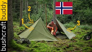 Teepee Style Shelter with 3 Norwegian Army Canvas Tent Halves  Bud Spencer Bean Stew  XFire Stove [upl. by Leiad]