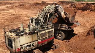 Terex RH170 Shovel Excavator Loading Terex And Hitachi Dumpers [upl. by Amhsirak]