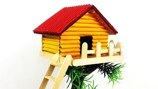 How to Make a Tree House Home Decoration Craft from Cardboard and Popsicles  Cardboard House [upl. by Nonregla]