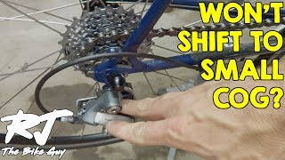 Fix Bike Rear Derailleur That Wont Shift Into Highest GearSmall Cog [upl. by Pouncey]