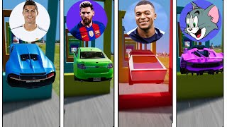 CR7 vs Messi Tom vs Jerry vs Mr Bean Car Jump Challenge beamngdrive football [upl. by Taffy]