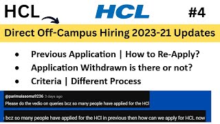 HCL OffCampus Direct Hiring 2023 Updates  ReApply Application  Not Able to Apply  Criteria [upl. by Estella]