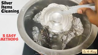 How to Clean Polish Silver Pooja items at home Easy methods to clean Silver Items Cleaning Hacks [upl. by Alexine970]