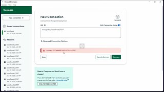 Connect ECONNREFUSED 12700127017 in Mongodb Compass [upl. by Tiraj]