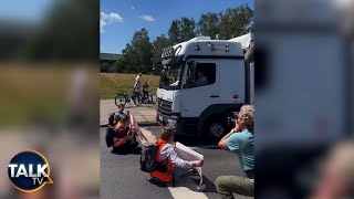 Furious Lorry Driver Tries To RUN OVER Climate Protesters [upl. by Ylrad802]