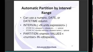 Automatic Informix Range Interval Partitioning and Rolling Windows to Organize your data by Lester K [upl. by Annaira196]