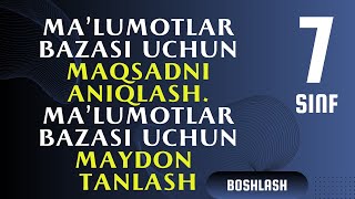 4 bob 1 mavzu Ma’lumotlar bazasi uchun maqsadni aniqlash Ma’lumotlar bazasi uchun maydon tanlash [upl. by Kcorb978]