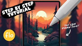 You Can Draw This Autumn Sunset Landscape in PROCREATE  Step by Step Procreate Tutorial [upl. by Yerfej]