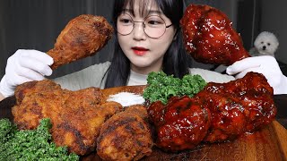 후라이드반 양념반🍗직접튀긴 치킨 먹방 Korean Fried Chicken Fried and Seasoned Mukbang ASMR [upl. by Ferreby]