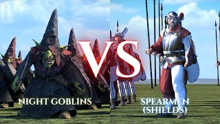 WARHAMMER III Total War  Night Goblins VS Spearmen Shields [upl. by Ayahsey]