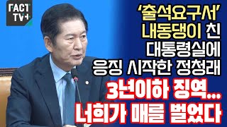 ‘출석요구서’ 내동댕이 친 대통령실에 응징 시작한 정청래 “3년이하 징역너희가 매를 벌었다” [upl. by Nickolaus]