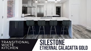 Transitional White Kitchen Silestone Quartz  Eternal Calacatta Gold by Faithful Countertops [upl. by Phare]