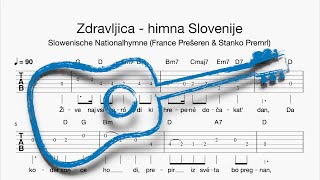 Gitarre Zdravljica  himna Slovenije Tabulatur Melodie Akkorde Text [upl. by Sparky]