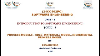 UNIT  1PROCESS MODELS – SDLC WATERFALL MODEL INCREMENTAL PROCESS MODEL [upl. by Royd]