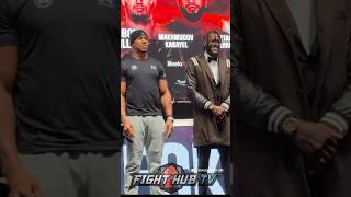 Anthony Joshua amp Deontay Wilder MEET face to face SHAKE HANDS at press conference [upl. by Netsew]