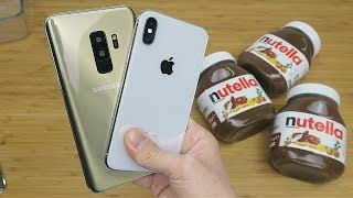 Samsung Galaxy S9 Plus vs iPhone X NUTELLA Freeze Test [upl. by Adna607]