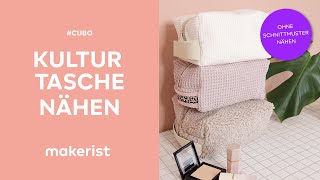 Kulturtasche Cubo ohne Schnittmuster nähen makerist easy DIY [upl. by Yotal]