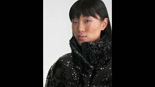 RUDSAK Shiny LAURENCE Padded SEQUIN DOWN PUFFER Jacket Glossy Black Women [upl. by Irvin]