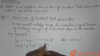 State and explain Hess\s Law of Constant Heat Summation with a suitable example  CLASS 10  C [upl. by Gilbart981]