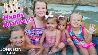 BIRTHDAY POOL PARTY 🎂 Teaching TWINS Taytum and Oakley How To Swim [upl. by Kassia]