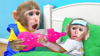 KiKi Monkey pretend Good Brother Take Care of Little Baby by Milk Bottle  KUDO ANIMAL KIKI [upl. by Ydnis942]