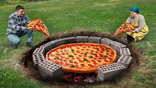 We Baked a Giant Homemade Pizza Underground [upl. by Gennifer]