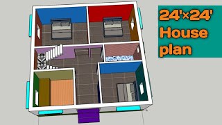 24×24 House plan gharkanaksha homedesign 3dhomeplan 24×24 House plan [upl. by Melone]