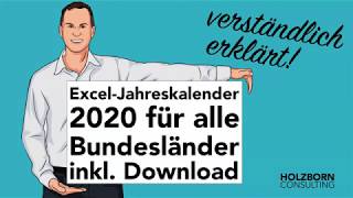 066 Excel Jahreskalender 2020 mit Ferien Feiertagen alle Bundesländer Geburtstagen Download [upl. by Katee]