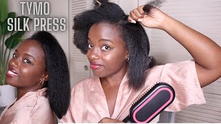 DIY Silk Press 4c hair WITHOUT flat iron  ft Tymo Brush [upl. by Ellebasi631]