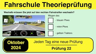 🚘 Führerschein Theorieprüfung Klasse B 🚗 Oktober 2024  Prüfung 22🎓📚 [upl. by Cianca]