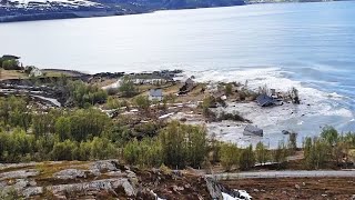 Landslide sweeps Norway homes into the sea [upl. by Emiolhs563]