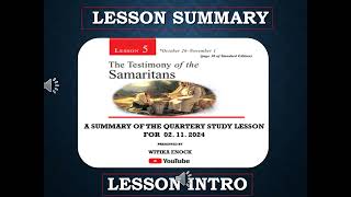 SSQ Lesson intro  The Testimony of the Samaritans Witika Enock [upl. by Darrick]