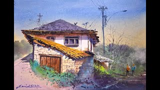 Watercolor painting tutorial  Village Scene [upl. by Murielle798]