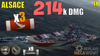 Alsace 213k dmg 3 dev strike on lowa and adatara  World of Warships Gameplay [upl. by Nyrroc784]