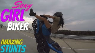 Beautiful Girl Biker Performs AMAZING Highway Motorcycle Stunts Riding Long Stunt Bike Wheelies [upl. by Hedvige861]