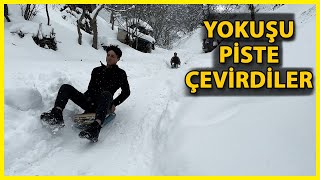 Köyde Piste Çevirdikleri Yokuştan Yaptıkları Kızaklarla Kaydılar [upl. by Coltson]