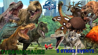 Tyrannosaurs vs 3 Strike Events  Jurassic World Alive [upl. by Repip988]