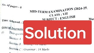 class 7 English Mid term examination 2425 25924 कक्षा 7 अंग्रेजी Question paper with solution [upl. by Kazimir545]