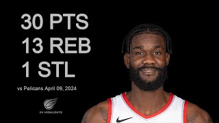 Deandre Ayton vs Pelicans 30 pts 13 reb 1 stl  April 09 2024 [upl. by Boru]